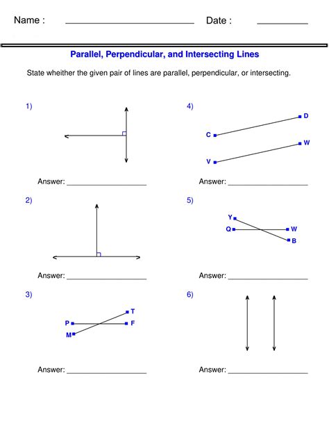 Identifying Parallel Perpendicular Intersecting Lines Worksheet