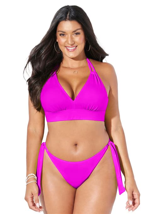 Swimsuits For All Loop Strap Halter Side Tie Bikini Set Walmart