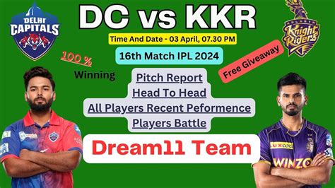 Dc Vs Kkr Dream11 Dc Vs Kkr Dream11 Prediction 16th Ipl Match Dc