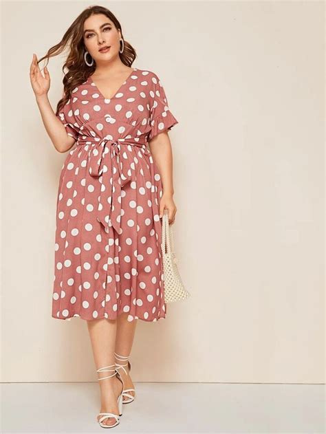 Plus Polka Dot Flounce Sleeve Belted Dress Belted Dress Dress Big