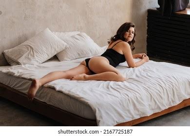 Sexy Brunette Woman Black Bodysuit On Stock Photo 2167725187 Shutterstock