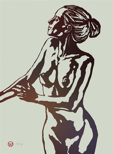 Nude Pop Stylised Etching Art Poster Drawing By Kim Wang