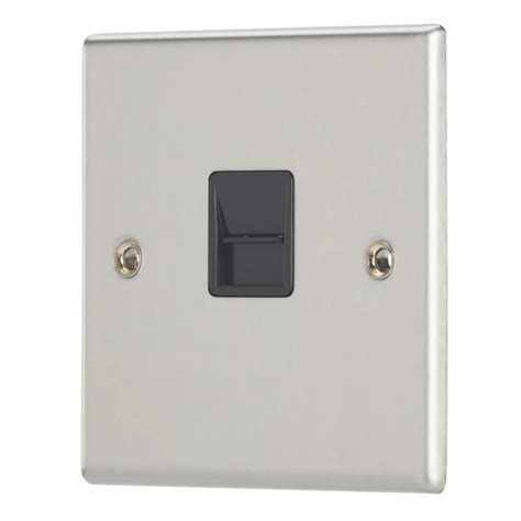 Contactum Iconic 1 Gang Slave Telephone Socket Brushed Steel With Black Inserts Screwfix