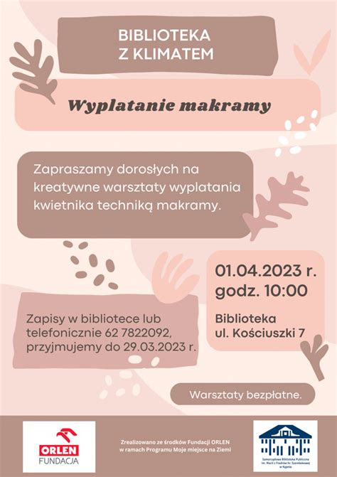 Warsztaty makramy dla dorosłych Biblioteka w Kępnie