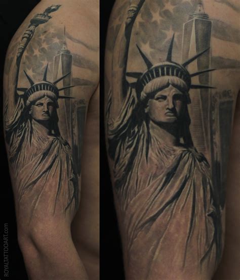 Statue Liberty Royal Jafarov Realistic Tattoo Realism Black And Grey