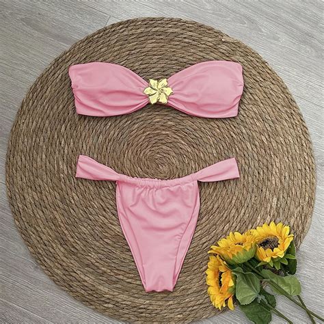 Bandeau Bikini Push Up Women Swimsuits Sexy Female Swimwear Brazilian Bikini Set Thong