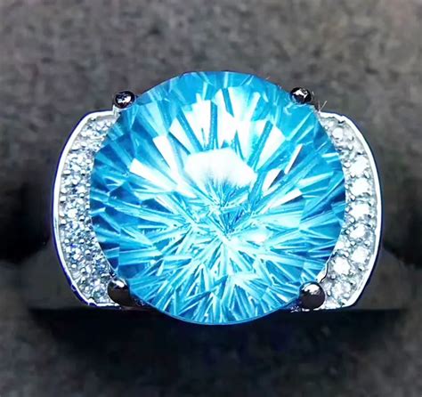 Men Rings Topaz Ring Free Shipping Natural Real Blue Topaz Ring