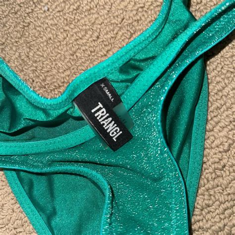 Green Sparkly Triangl Bikini Set Top Depop