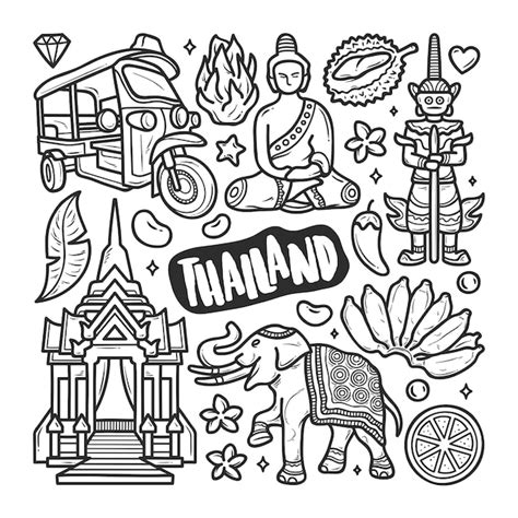 Tailandia Iconos Dibujados A Mano Doodle Para Colorear Vector Gratis