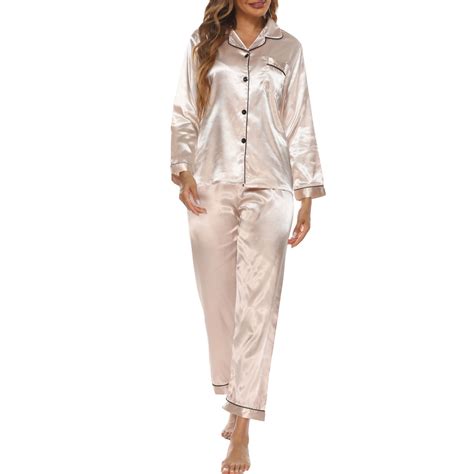 ZRBYWB Women Pajamas Set Satin Sleepwear Lingerie V Neck Shirt Long Nightwear Homewear Sleepwear