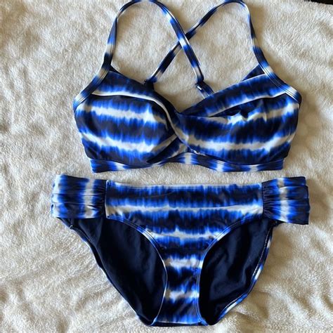 Athleta Swim Athleta Cross Backed Tie Dye Blue And White Bikini Poshmark
