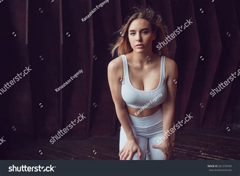 Sexy Blonde Woman Huge Breasts White Stock Photo Shutterstock