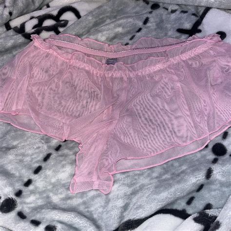Large Pink Sheer Lingerie Shorts Never Worn They Depop