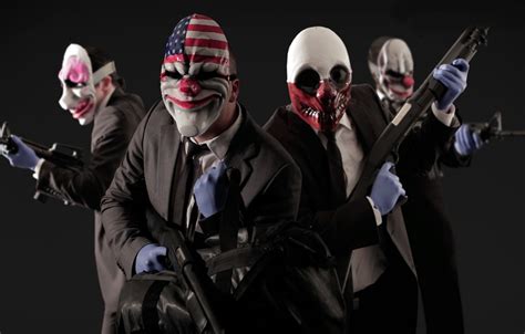 Wallpaper Game Weapons Mask Games Clowns The Robbers Payday 2