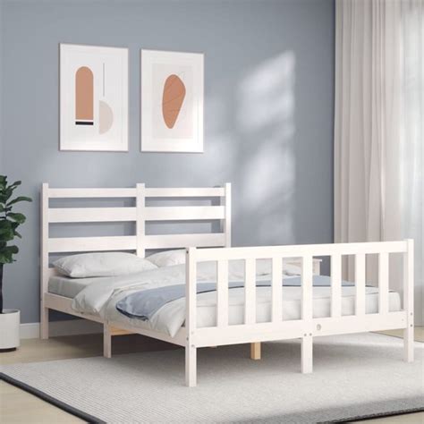 The Living Store Bedframe Met Hoofdbord Massief Hout Wit X Cm