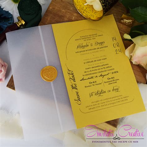 Invitatie De Nunta Aurie Eleganta Cu Calc Si Sigiliu