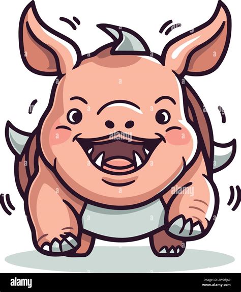 Cute Smiling Rhinoceros Cartoon Character Vector Illustration Stock