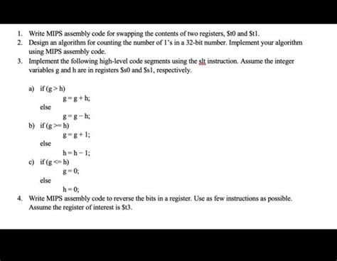 Solved 1 Write MIPS Assembly Code For Swapping The Contents Chegg