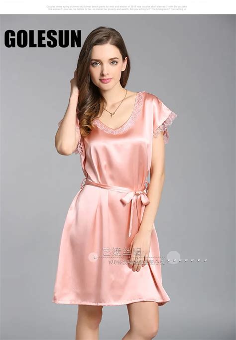 Summer Women Pure Silk Nightdress Women Round Neck Silk Nightgown Sexy 100 Real Silk Short