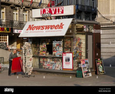 Newsstand selling international newspapers and magazines in Brussels