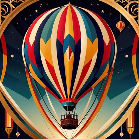 Premium Photo Hot Air Balloon Transport Elegant Vintage Retro Art Deco Style Illustration Hot