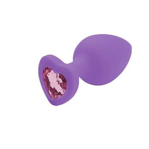 Plug Anal de Coração em Silicone Médio Roxo Pedra Rosa SexShop Goiânia Deu Match