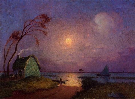 Cottage In The Moonlight In Briere Painting Ferdindand Puigaudeau Oil