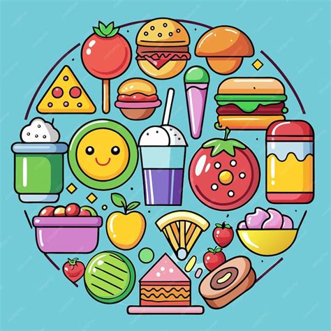 Premium Vector Colorful Cartoon Food Icons In A Circle