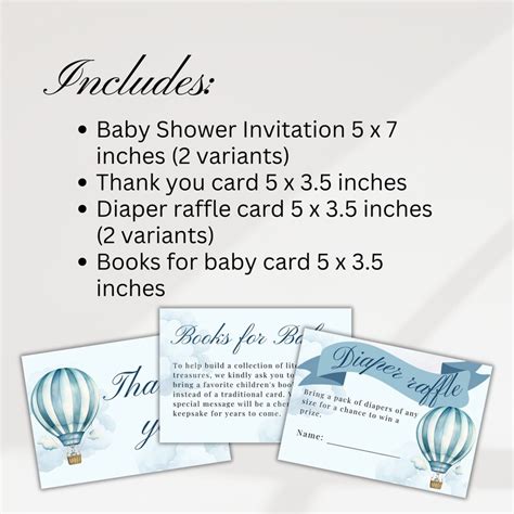 Hot Air Balloon Baby Shower Invitation Set Boy Adventure Baby Shower Invitation Bundle