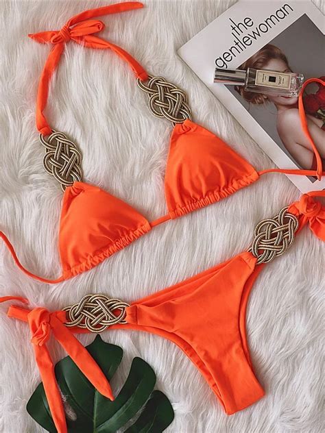 Seksi Turuncu Rg Patchwork Bikini Set Kad Nlar Beyaz Y Ksek Kesim Push Up Tanga Mayo