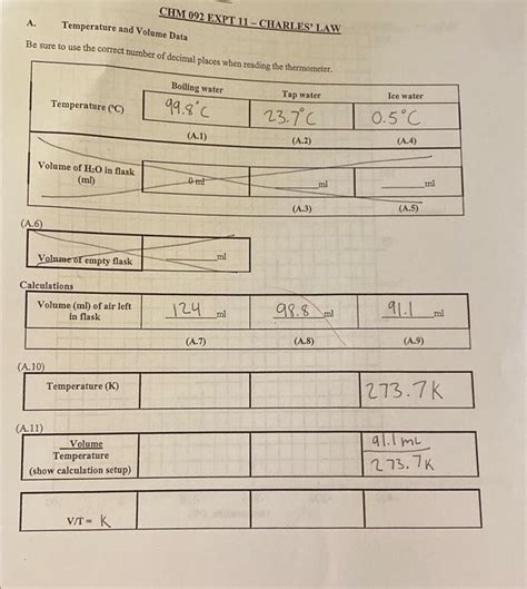 A Temperature And Volume Data Charles Law Be Sure To Chegg