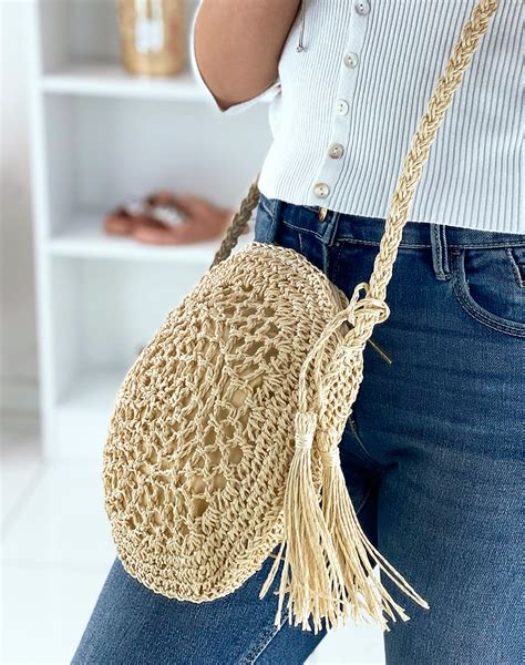 Sac Bandouli Re Rond En Paille Beige