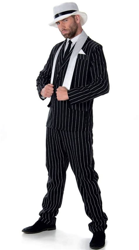 Gangster Boss Mens 1920s Pinstripe Dress Up Costume Gangster Fancy