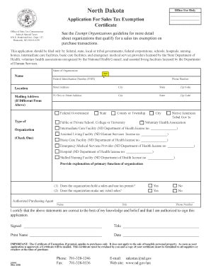 Fillable Online Nd Application For Sales Tax Exemption Certificate