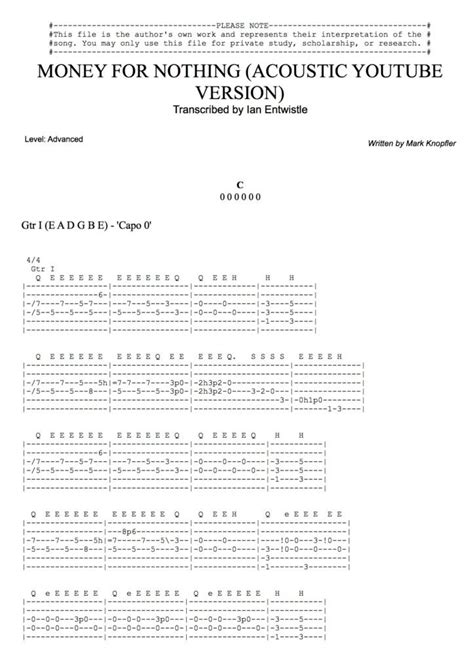 Money For Nothing (Mark Knopfler) guitar tab - Ian Entwistle