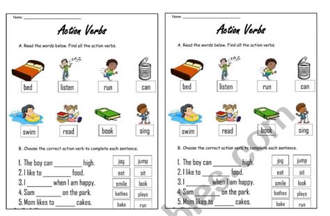 Action Verbs Esl Worksheet By Bryan