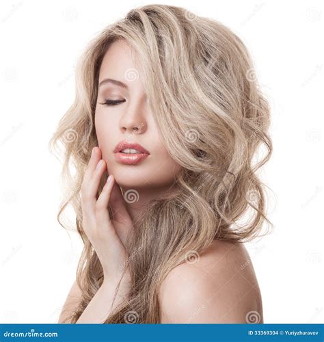 Belle Fille Blonde Longs Cheveux Bouclés Sains Photo stock Image du charme beau 33369304