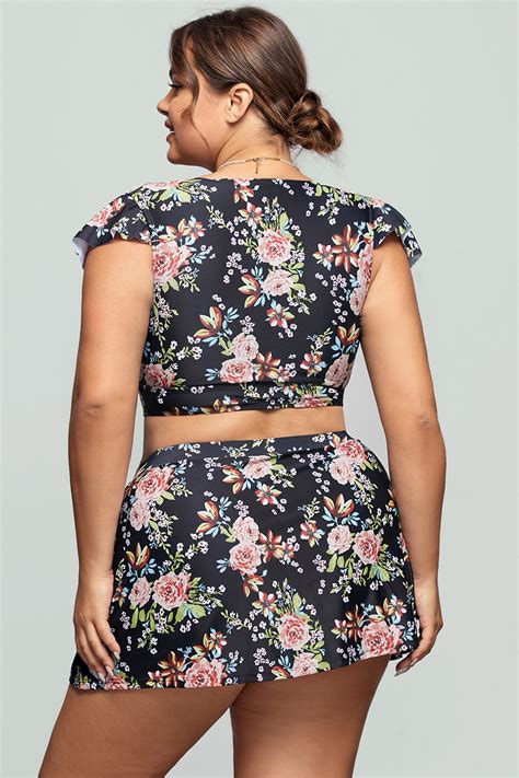 Floral Short Sleeve High Waist Bikini Set Seepalm
