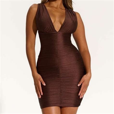 Naked Wardrobe Dresses Naked Wardrobe The Sleek Ruched Mini Dress In Dark Chocolate Poshmark
