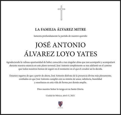 Señor José Antonio Álvarez Loyo Yates Obituario Esquela