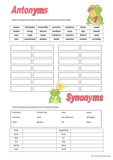 Antonyms Synonyms General Grammar English Esl Worksheets Pdf Doc