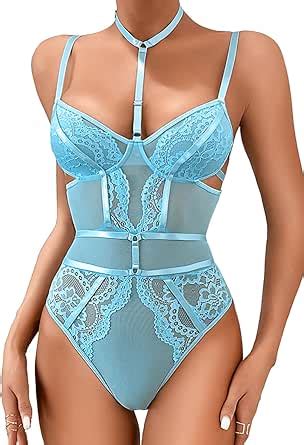 Amazon EHSUYAB Snap Crotch Choker Lingerie Floral Lace One Piece Sleeveless Bodysuit