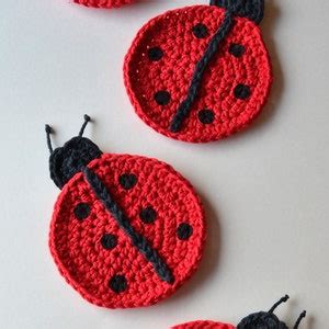 Crochet Pattern For Ladybug Coasters Pdf Fun Hostess Gift Summer