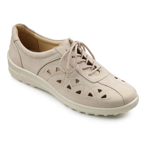 Hotter Ladies Daytime Extra Wide Casual Lace Shoe In Light Taupe