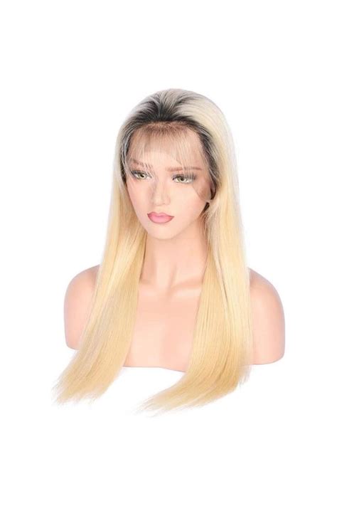 Remy Straight 13x4 Lace Front Wigs 1B 613 Ombre Blonde With Dark Roots Pre Plucked Glueless