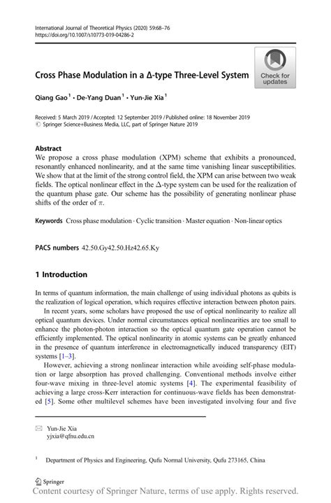 cross phase modulation    type  level system