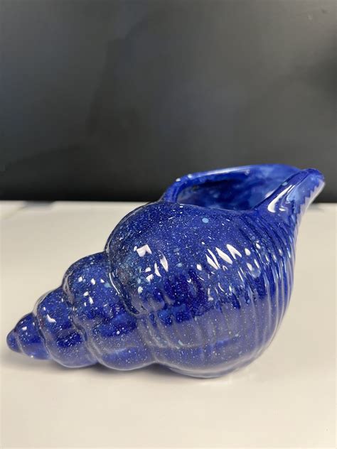 Hand Painted Ceramic Trumpet Shell Planter Etsy
