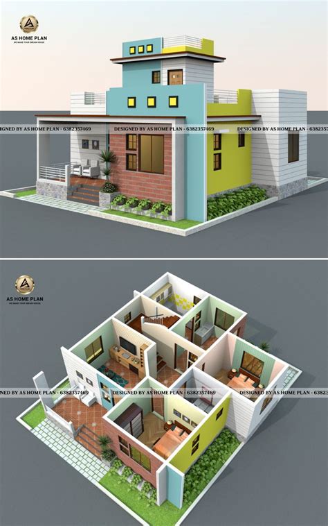 36×32 House elevation with 3d floor plan in 2024 | House designs ...