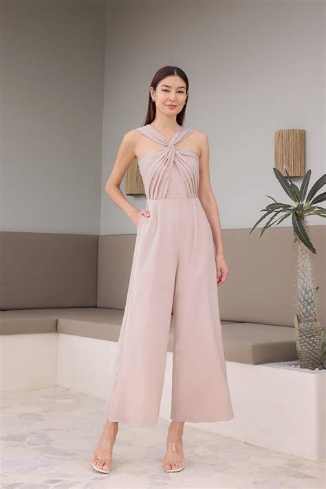 LORI TWIST KNOT PADDED JUMPSUIT NUDE BLUSH Lovet