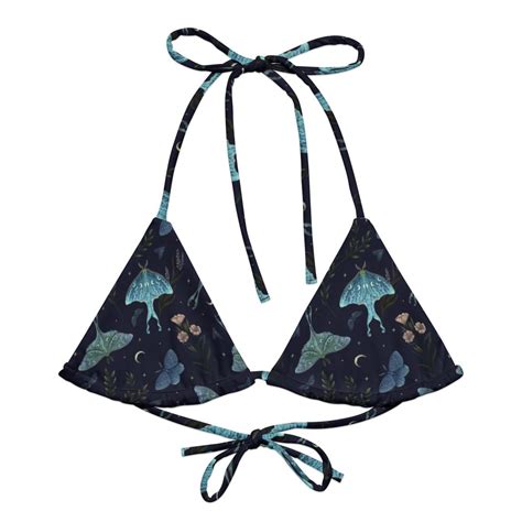 LUNA MOTH Dance Recycled String Bikini TOP Mystical Swimsuit Top With Butterflies Flowers